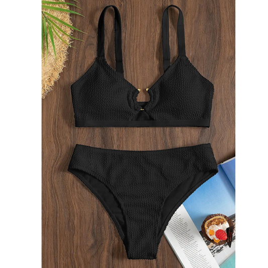 SHEIN Shein Womens Swimwear XL / Black SHEIN - Textured peek aboo design bikini