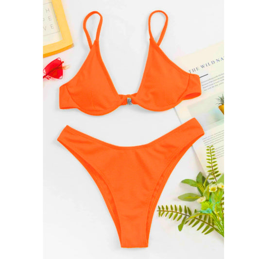 SHEIN Shein Womens Swimwear M / Orange SHEIN - Textured snake skin design bikini