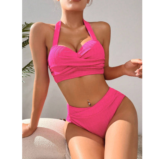 SHEIN Shein Womens Swimwear S / Pink SHEIN - Textured two piece swimsuit set