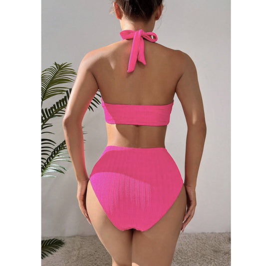 SHEIN Shein Womens Swimwear S / Pink SHEIN - Textured two piece swimsuit set