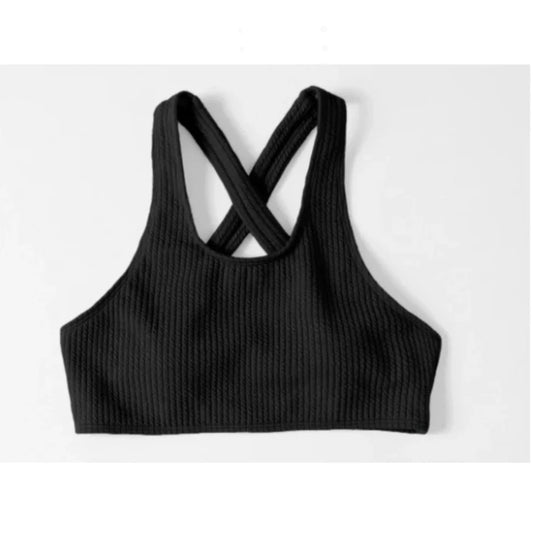 SHEIN Shein Womens Swimwear M / Black SHEIN - Textureed cross back bikini top