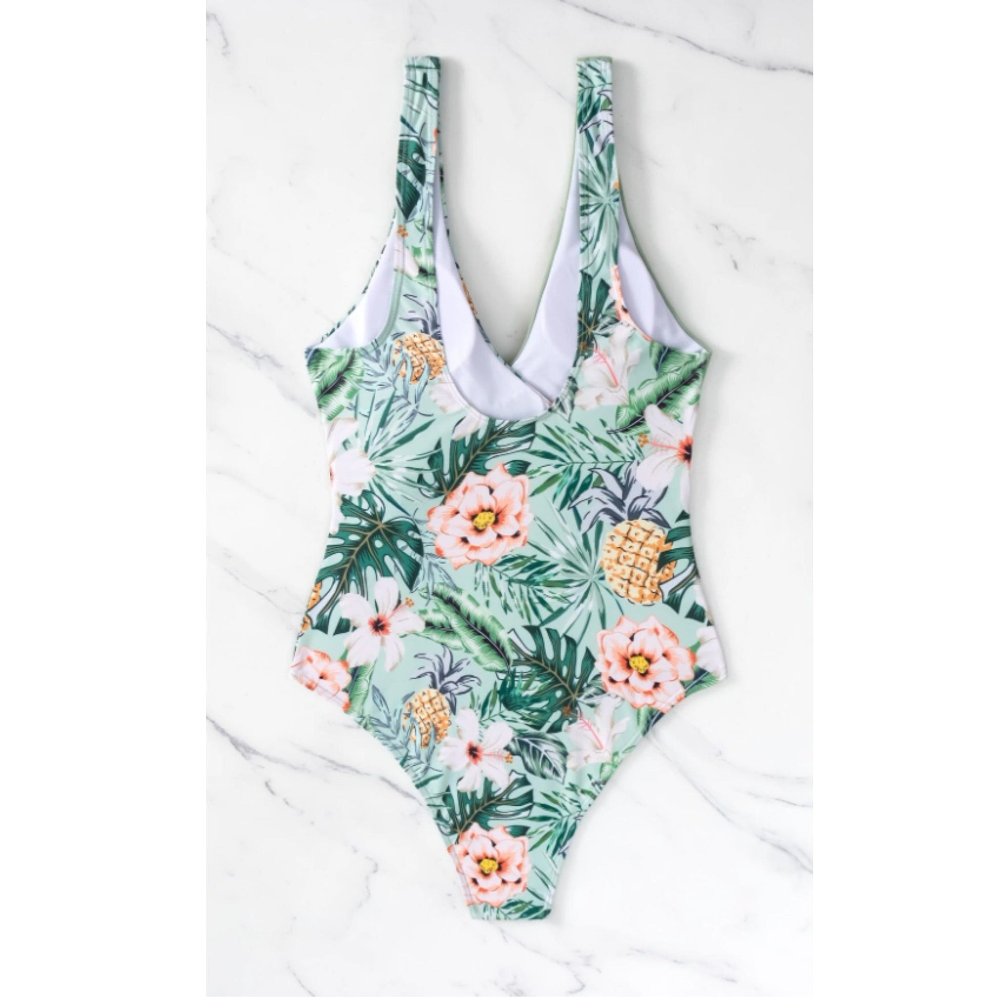 SHEIN Shein Womens Swimwear XL / Multi-Color SHEIN - Tropical Print Knot Side Belted One Piece Swimsuit