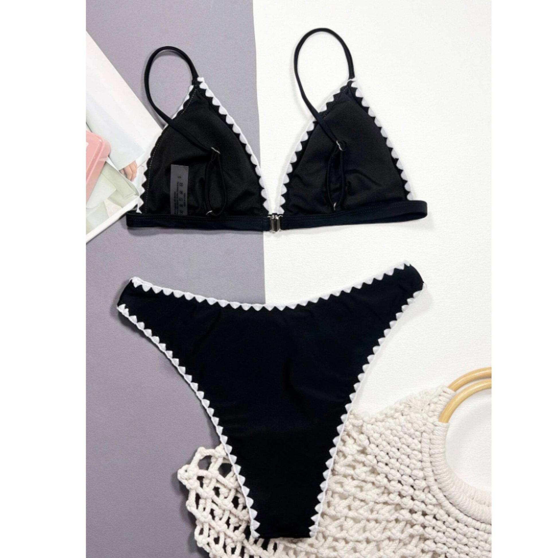 SHEIN Shein Womens Swimwear M / Black SHEIN -  Whip Stitch Triangle Bikini