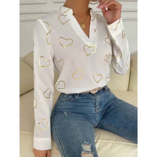 SHEIN Shein Womens Tops XL / White SHEIN - All Over Gold Heart Blouse