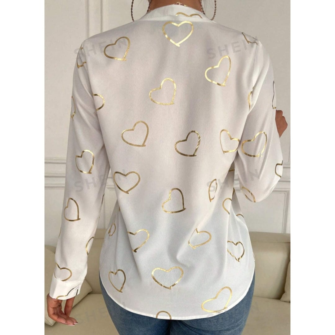 SHEIN Shein Womens Tops XL / White SHEIN - All Over Gold Heart Blouse