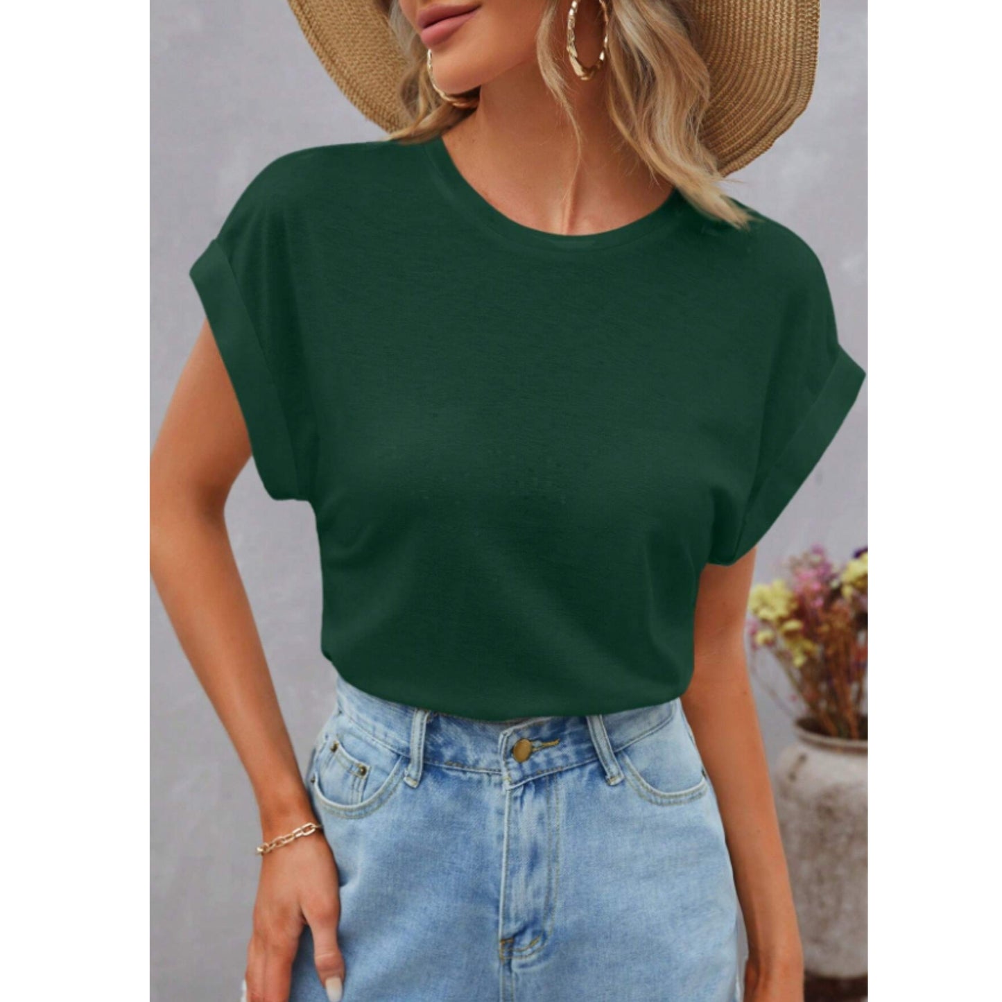 SHEIN Shein Womens Tops L / Green SHEIN - Bar wing solid plain t-shirt