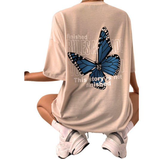 SHEIN Shein Womens Tops M / Beige SHEIN - Butterfly Print oversized T-shirt