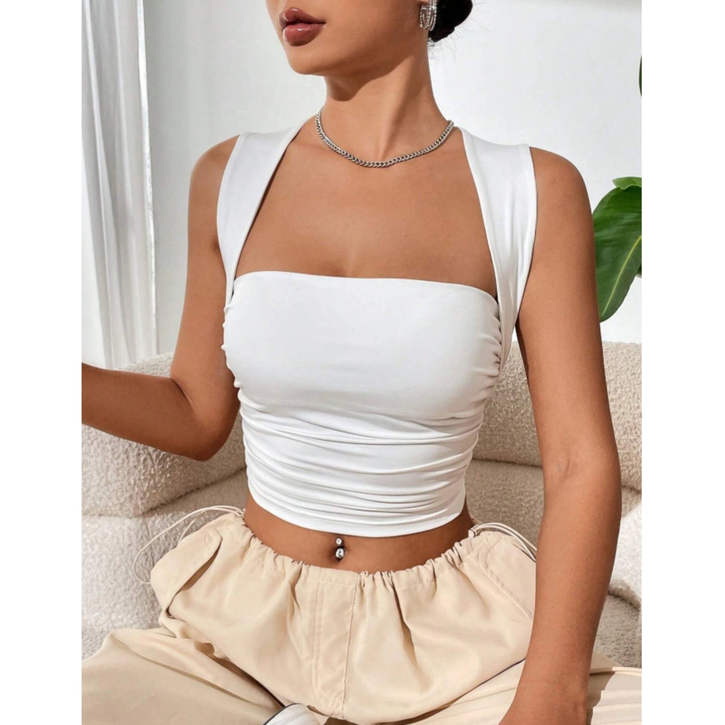 SHEIN Shein Womens Tops SHEIN - Casual Crinkle Sleeveless Top