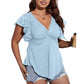 SHEIN Shein Womens Tops XXXL / Blue SHEIN - Casual Plain V neck T-Shirt