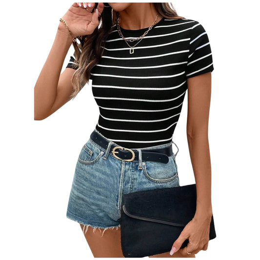 SHEIN Shein Womens Tops M / Multi-Color SHEIN - Classic Black and White Striped Slim Fit T-Shirt