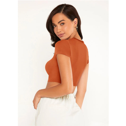 SHEIN Shein Womens Tops S / Brown SHEIN - Collar Crop Top