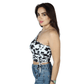 SHEIN Shein Womens Tops M / Multi-Color SHEIN - Cow Print One Shoulder Drawstring Side Crop Top