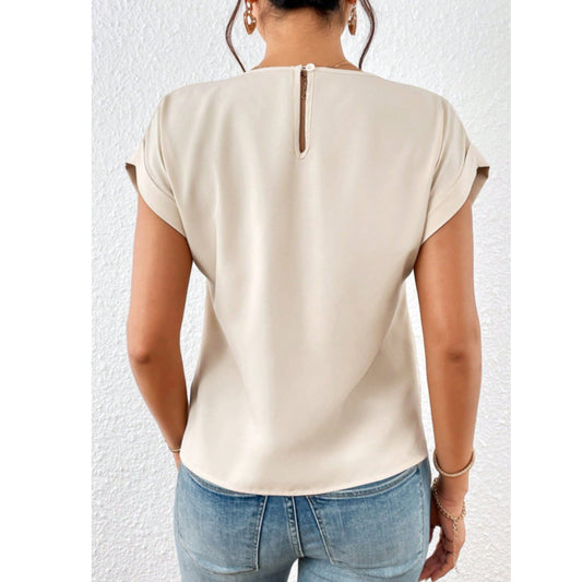 SHEIN Shein Womens Tops M / Beige SHEIN - Crew neck tied design blouse