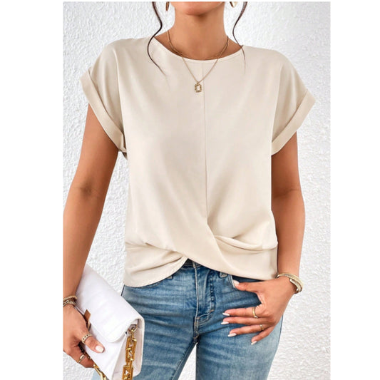 SHEIN Shein Womens Tops M / Beige SHEIN - Crew neck tied design blouse