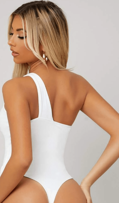 SHEIN Shein Womens Tops L / White SHEIN -  Cutout One-Shoulder Cheeky Bodysuit