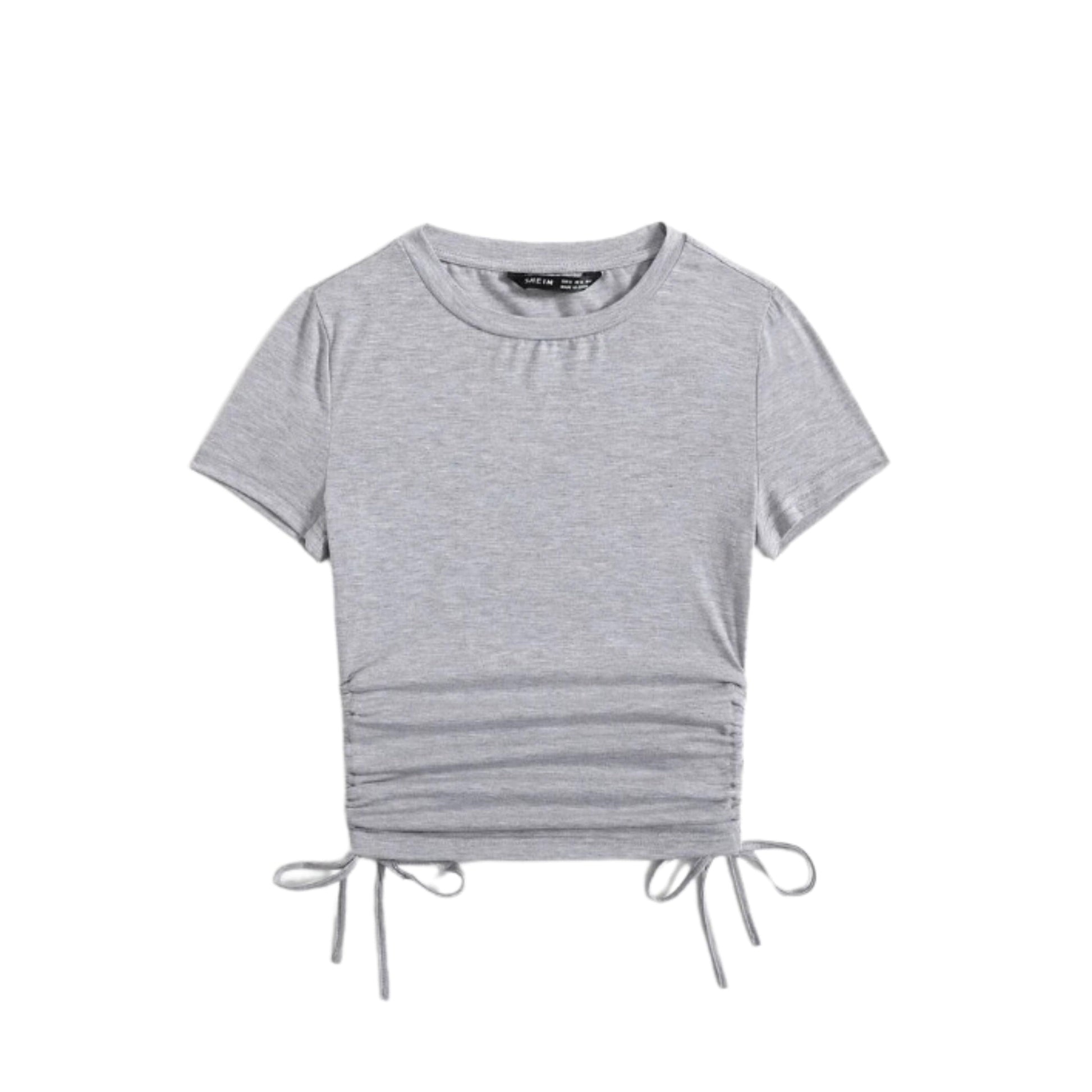 SHEIN Shein Womens Tops L / Grey SHEIN - Drawstring Side Solid Tee Top