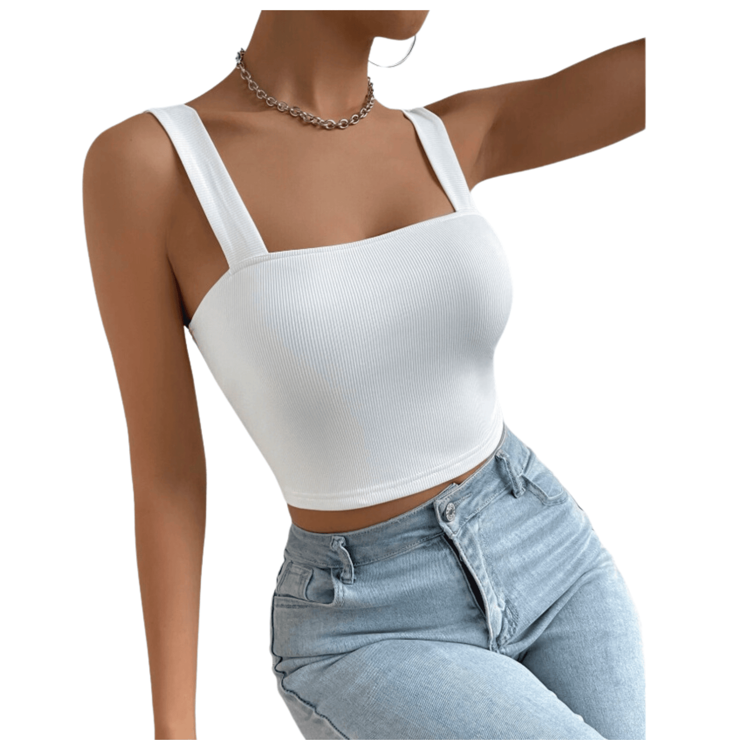 SHEIN Shein Womens Tops L / White SHEIN -  Essnce Solid Crop Tank Top