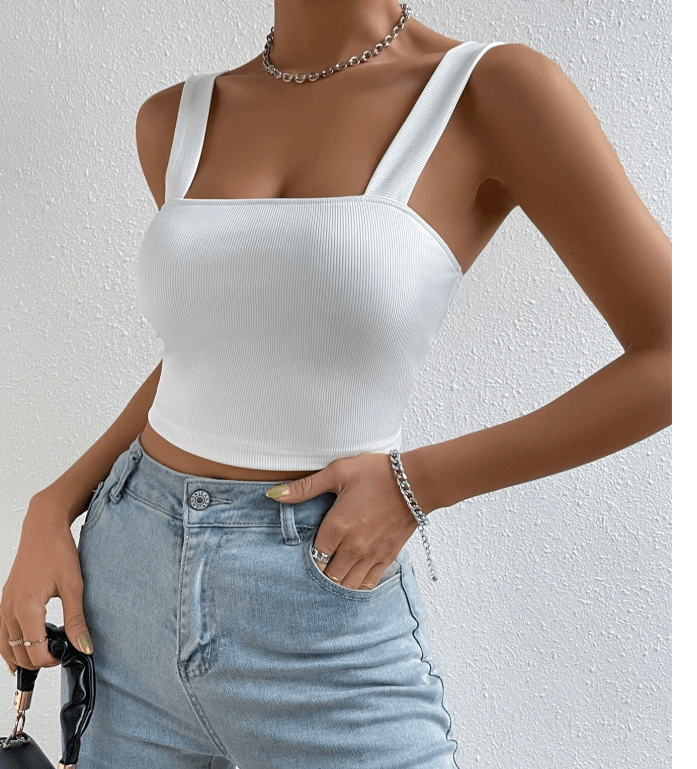 SHEIN Shein Womens Tops L / White SHEIN -  Essnce Solid Crop Tank Top