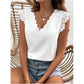 SHEIN Shein Womens Tops L / White SHEIN - Eyelet Lace Bow Trim Blouse