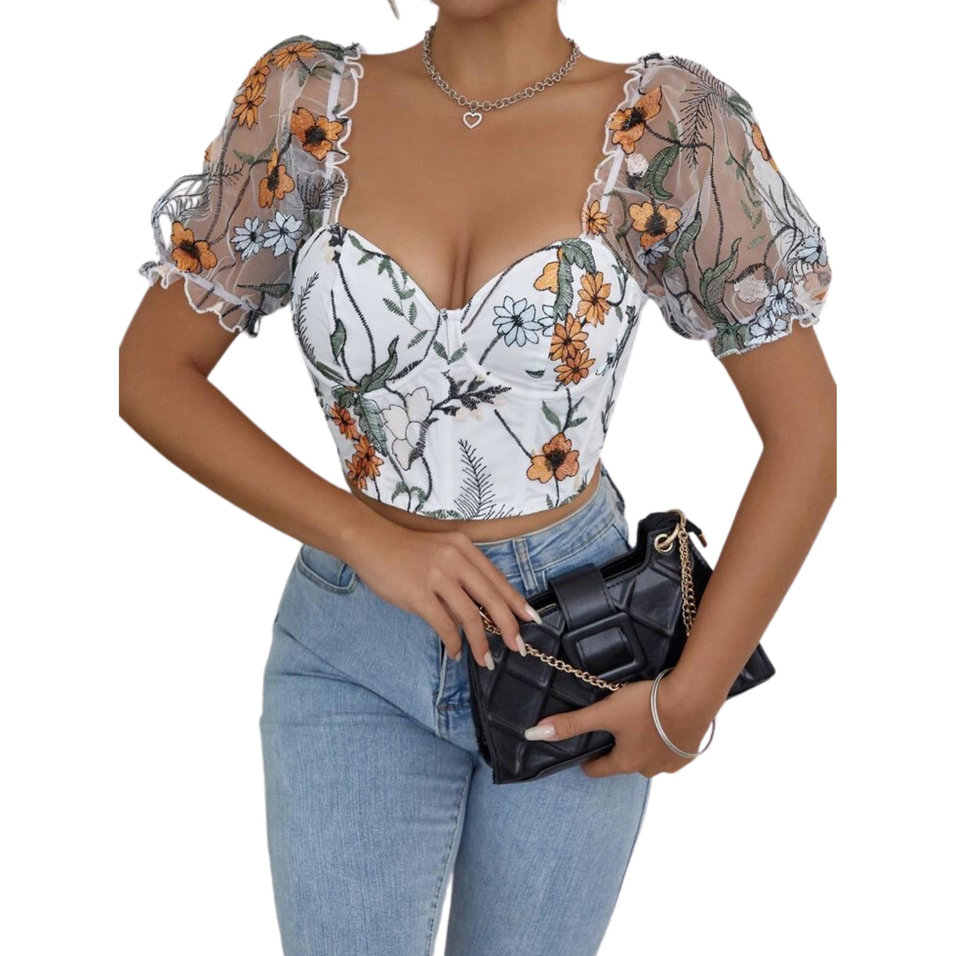 SHEIN Shein Womens Tops S / White SHEIN - Floral Crop Top Outfit