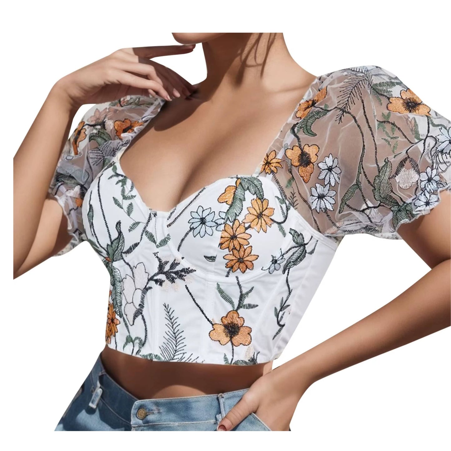 SHEIN Shein Womens Tops S / White SHEIN - Floral Crop Top Outfit