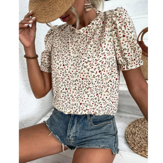 SHEIN Shein Womens Tops M / Multi-Color SHEIN - Floral Print Mock Neck Blouses