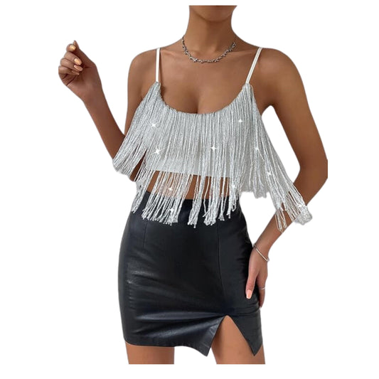 SHEIN Shein Womens Tops L / White SHEIN - Fringe Crop Top