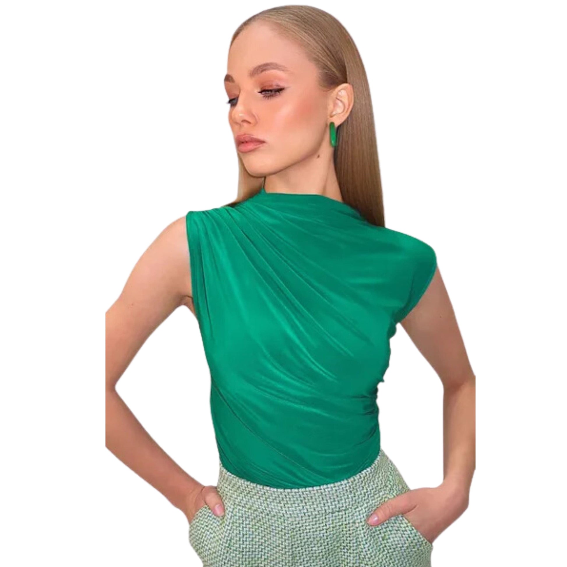 SHEIN Shein Womens Tops S / Green SHEIN - Gathered Sleeveless Blouse