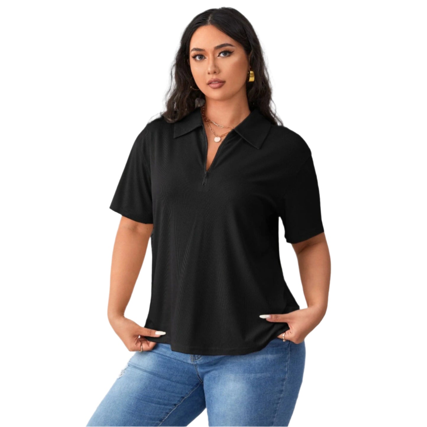 SHEIN Shein Womens Tops L / Black SHEIN -  Half Zip Plus Size T-Shirt