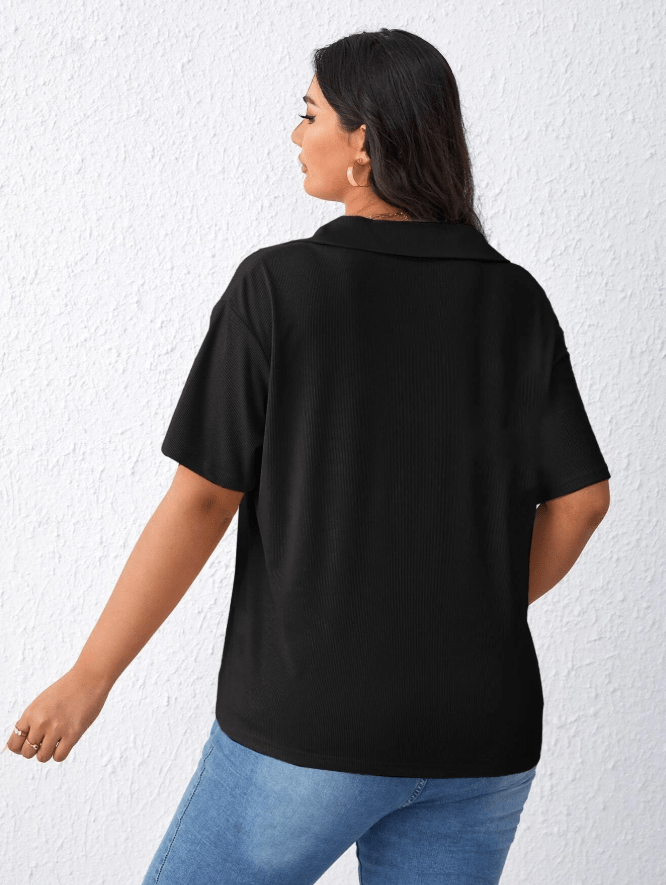 SHEIN Shein Womens Tops L / Black SHEIN -  Half Zip Plus Size T-Shirt