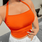 SHEIN Shein Womens Tops XS / Orange SHEIN - Halter Neck Solid Crop Top