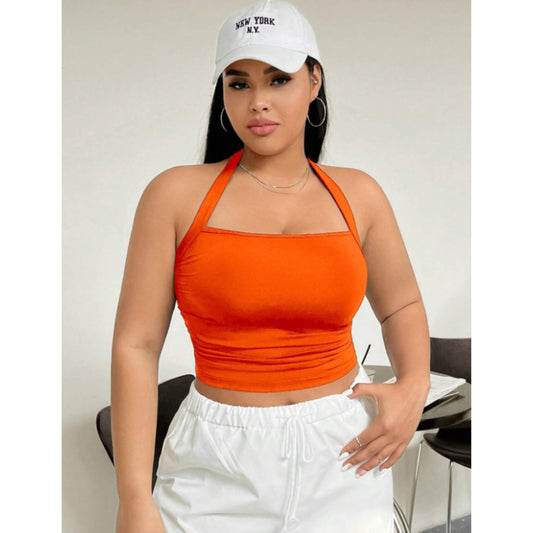 SHEIN Shein Womens Tops XS / Orange SHEIN - Halter Neck Solid Crop Top