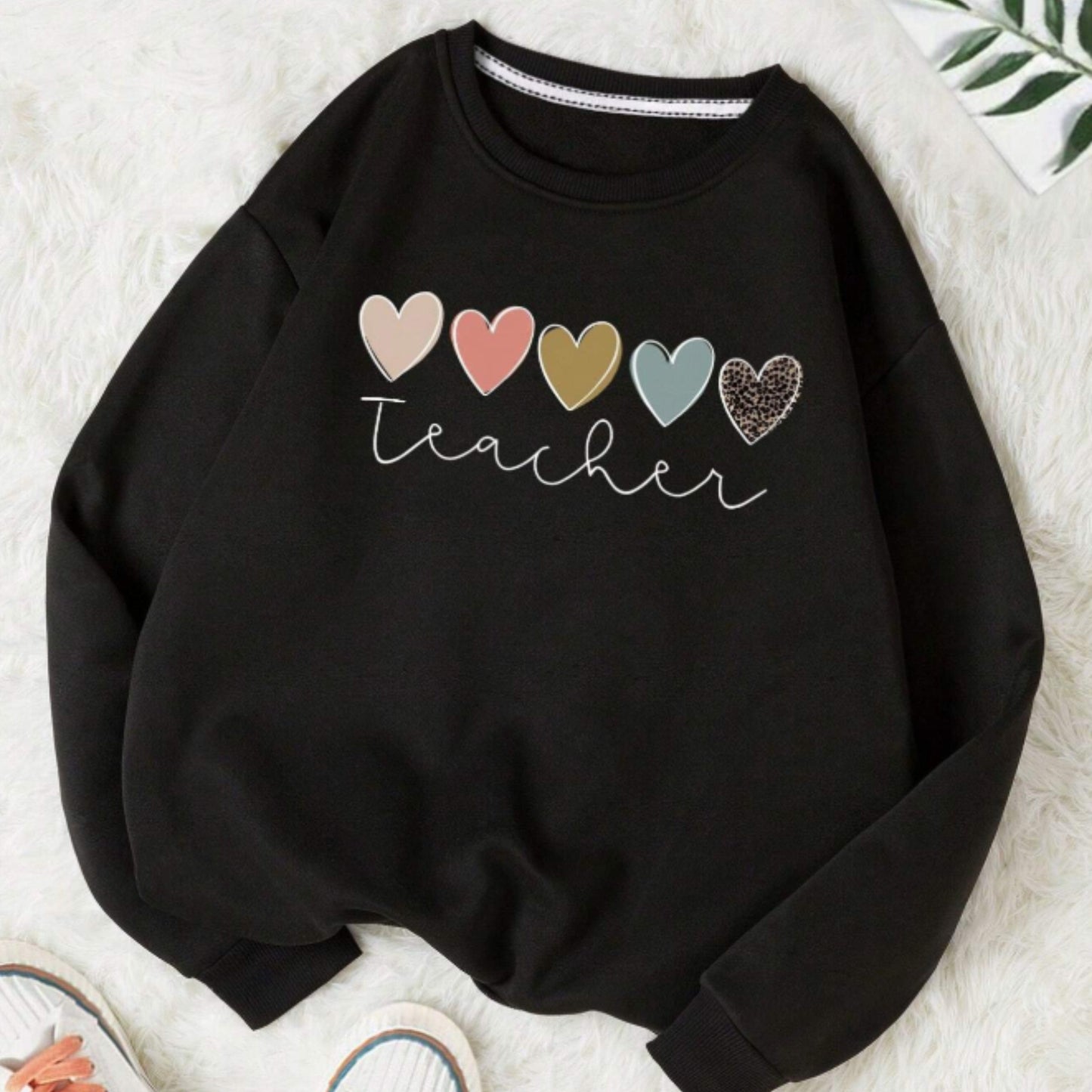 SHEIN Shein Womens Tops XS / Black SHEIN  -  Heart & Letter Print Fleece Sweatshirt