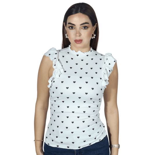 SHEIN Shein Womens Tops M / White SHEIN - Heart Printed Blouse