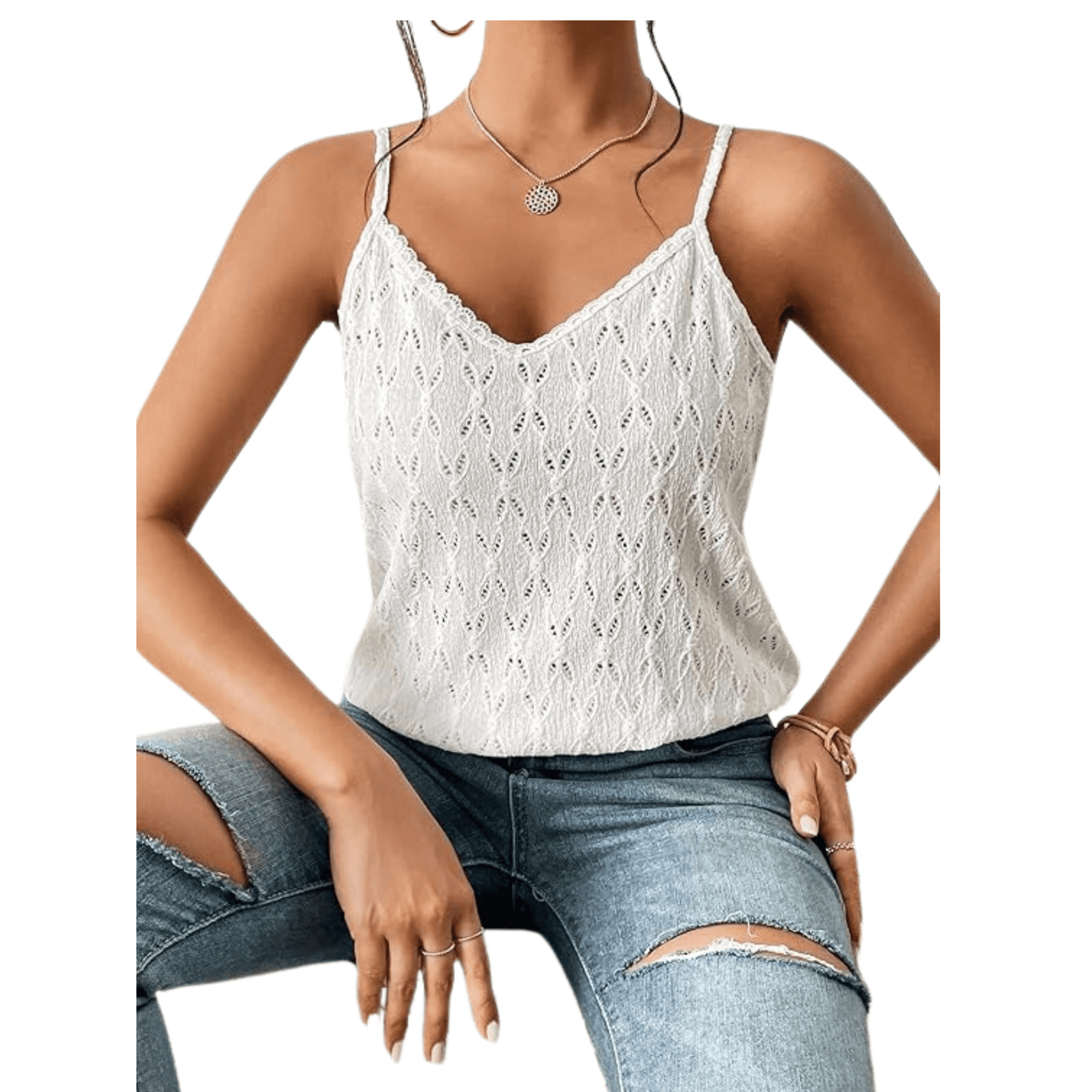 SHEIN Shein Womens Tops S / White SHEIN -  Lace Back Cami Tank Top