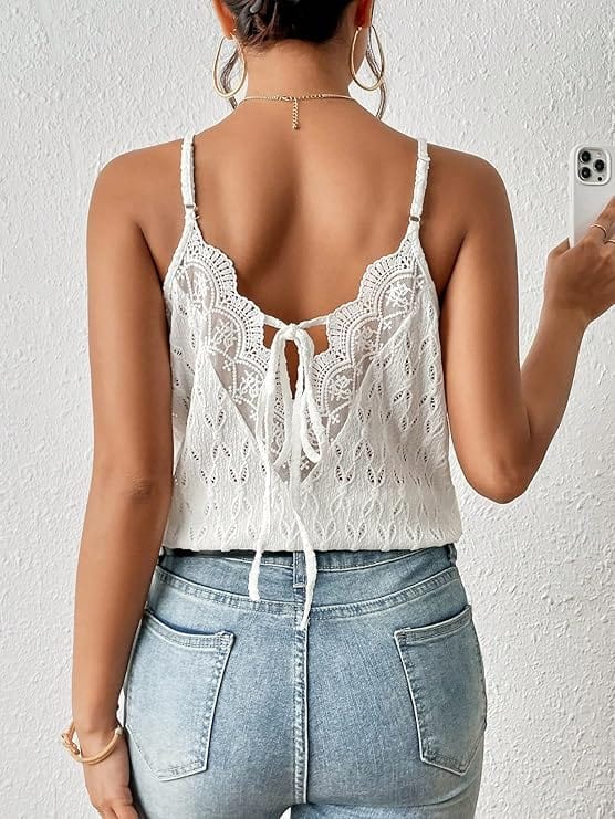 SHEIN Shein Womens Tops S / White SHEIN -  Lace Back Cami Tank Top