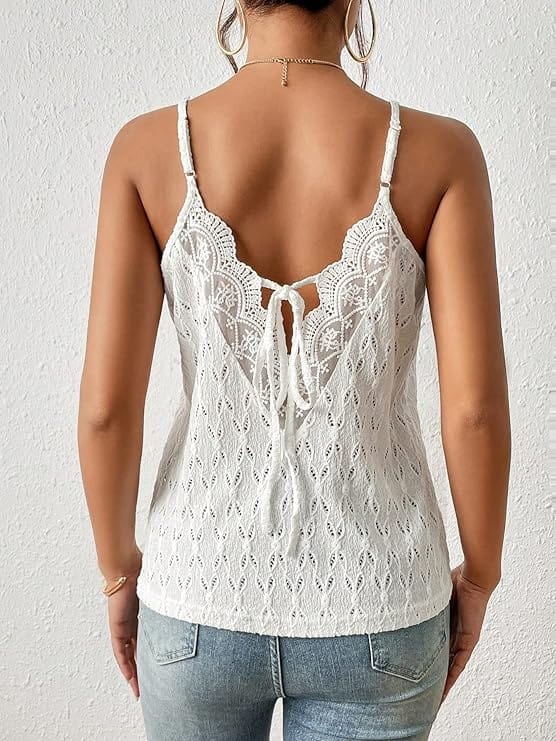 SHEIN Shein Womens Tops S / White SHEIN -  Lace Back Cami Tank Top