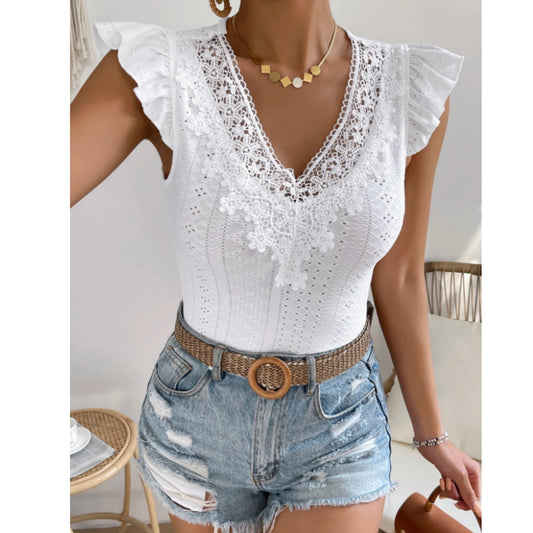 SHEIN Shein Womens Tops M / White SHEIN - Lace Design Blouse