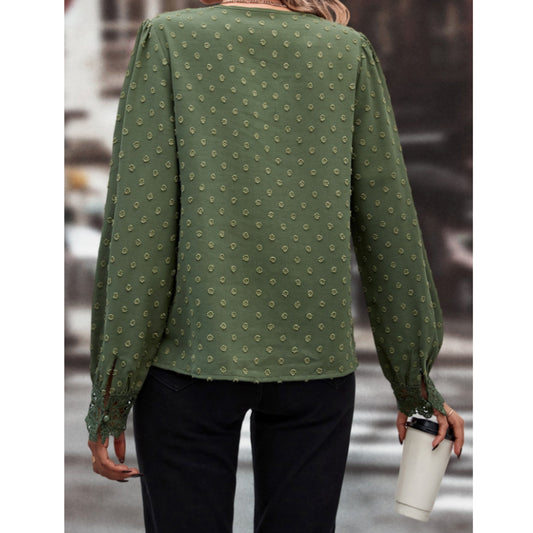 SHEIN Shein Womens Tops M / Green SHEIN - Lace Neckline Embroidered Blouse