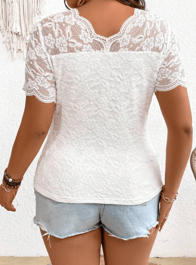 SHEIN Shein Womens Tops L / White SHEIN -  Lace Trim Shirt