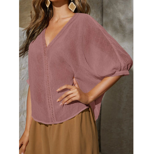 SHEIN Shein Womens Tops M / Pink SHEIN - Lace trim v neck blouse