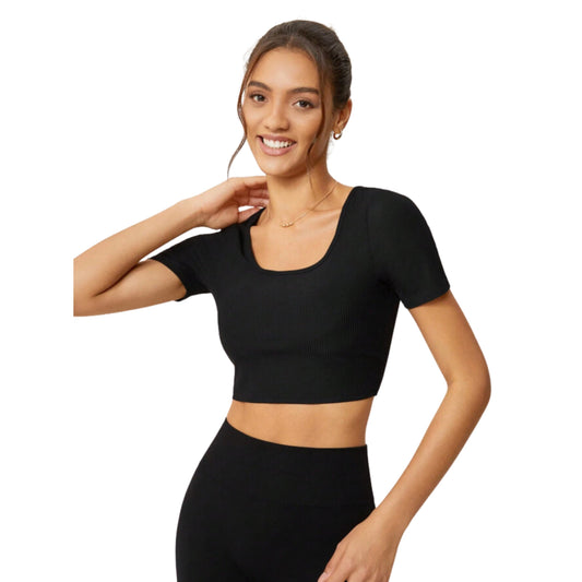 SHEIN Shein Womens Tops M / Black SHEIN - Life spree Solid Color Crop Top