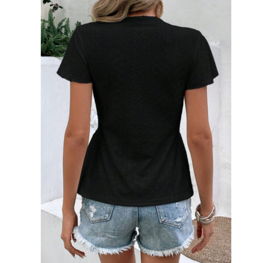 SHEIN Shein Womens Tops L / Black SHEIN - Mesh Lace Trim Striped T-Shirt