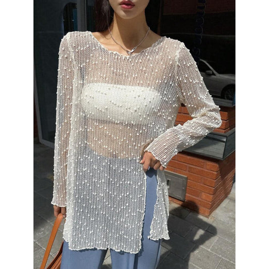 SHEIN Shein Womens Tops M / Beige SHEIN -  Mesh woven top
