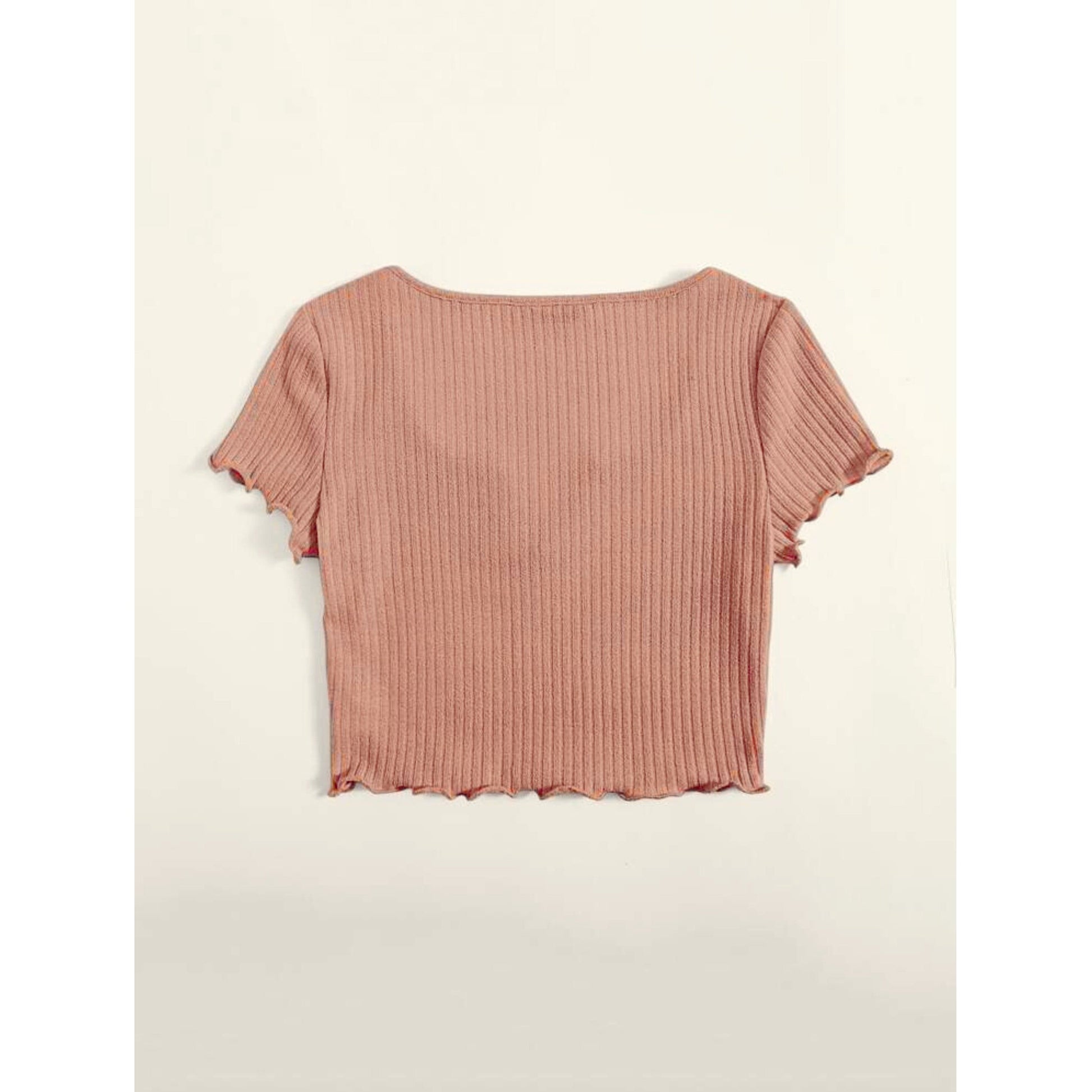 SHEIN Shein Womens Tops XL / Beige SHEIN - Notch Neck Lettuce Trim Top
