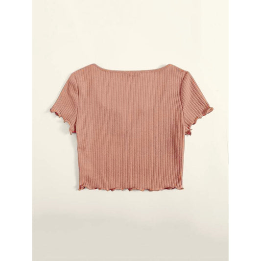 SHEIN Shein Womens Tops XL / Beige SHEIN - Notch Neck Lettuce Trim Top