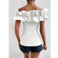 SHEIN Shein Womens Tops M / White SHEIN -  Off Shoulder Ruffle Trim top