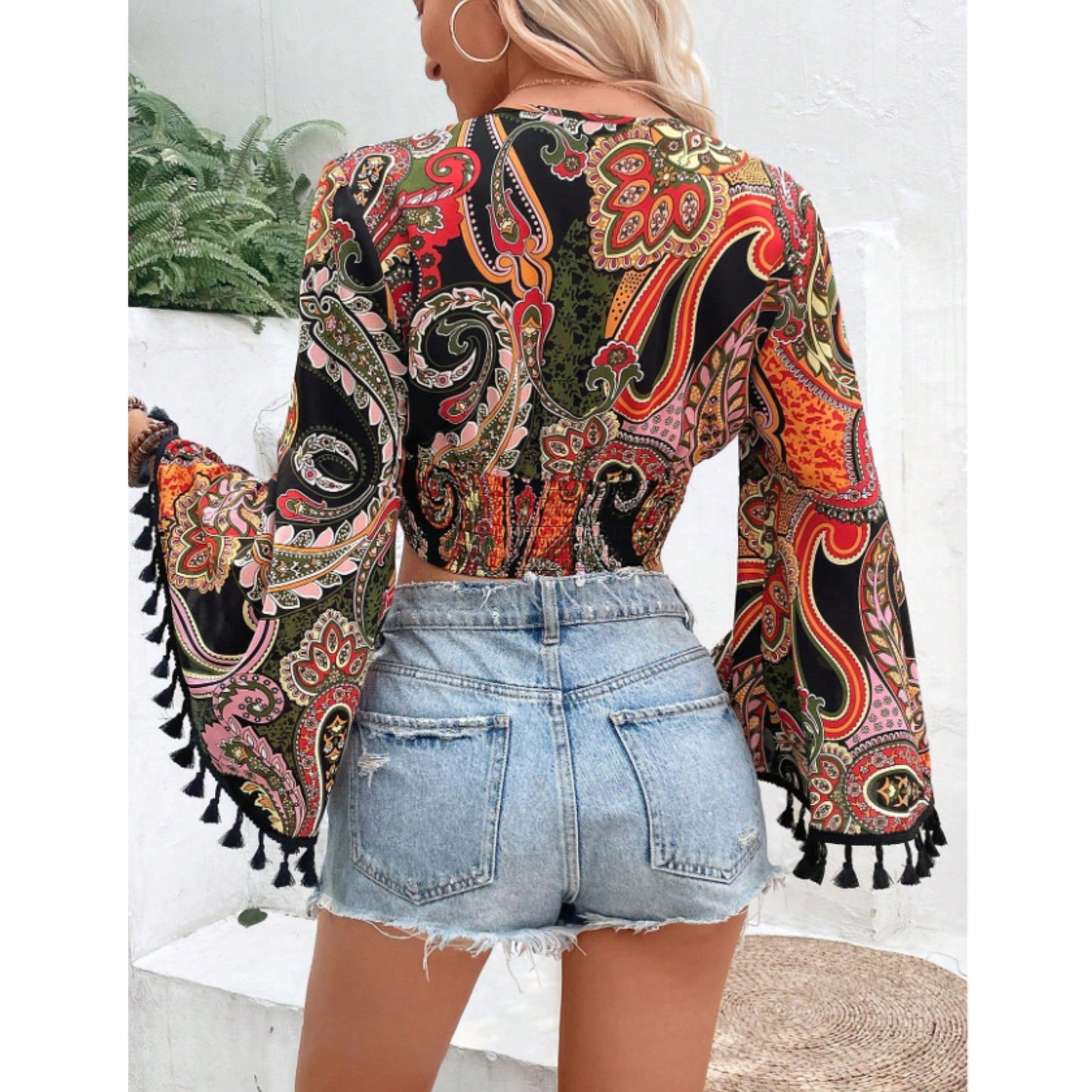 SHEIN Shein Womens Tops XL / Multi-Color SHEIN -  Paisley Print Striped Crop Top