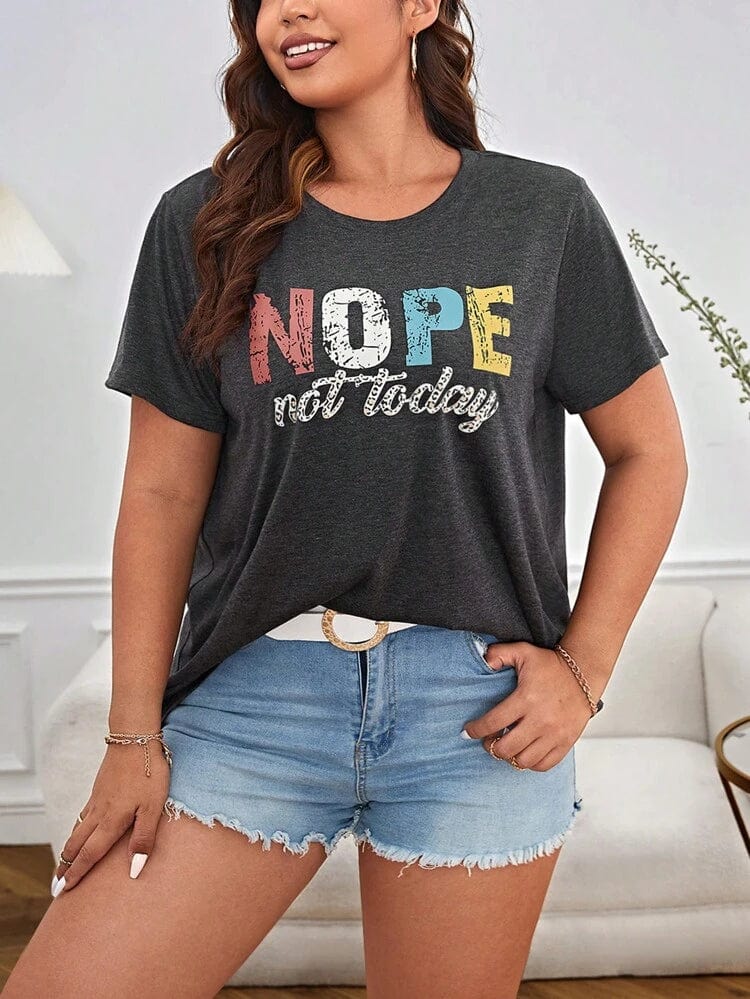 SHEIN Shein Womens Tops XL / Grey SHEIN - Plus Size Letter Graphic Tee NOPE Not Today T-Shirts