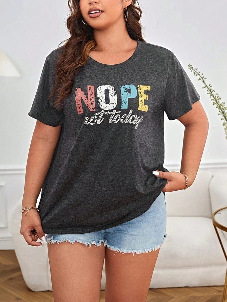 SHEIN Shein Womens Tops XL / Grey SHEIN - Plus Size Letter Graphic Tee NOPE Not Today T-Shirts